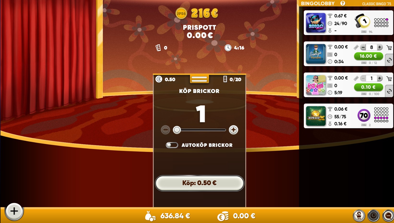 screenshot of a bingo game